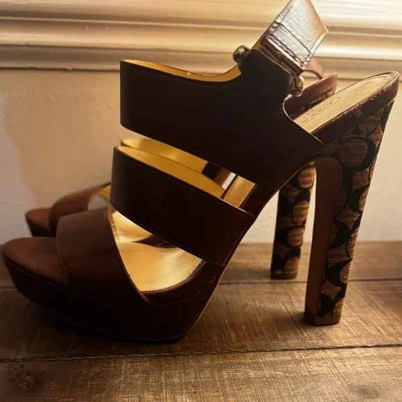 Coach Brown Strappy High Heel Sandals - Picture 2 of 5